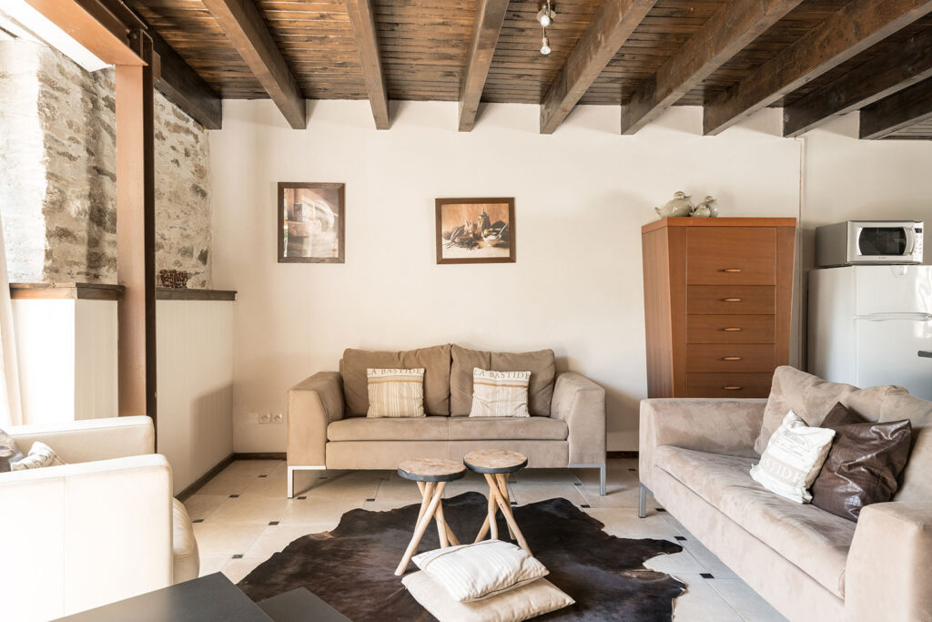 Vakantiehuis Bourgogne La-Bastide woonkamer gezellige zithoek met bankstellen